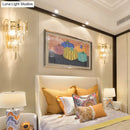 Modern gold 3-headed crystal wall sconce bedroom 15 inch fixture