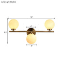 Modern gold 3-light wall sconce with white glass shades for bedroom