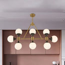 DecorBites™ Modern Gold Metal Chandelier with 8 Globe Shades - Restaurant Island Lighting