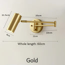 Modern gold adjustable long arm wall lamp bedroom reading light