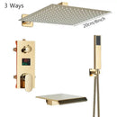 Modern gold and black shower faucet set bathroom rainfall display