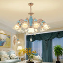 Modern gold and blue duplex ceramic crystal pendant lamp living room