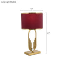 Modern gold and burgundy fabric drum nightstand lamp bedroom light