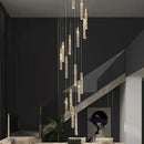 Modern gold and crystal cylindrical stair chandelier living room