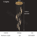 Modern gold and crystal cylindrical stair chandelier living room