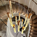 Modern gold and crystal cylindrical stair chandelier living room