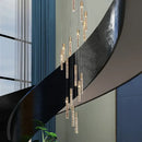 Modern gold and crystal cylindrical stair chandelier living room