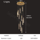 Modern gold and crystal cylindrical stair chandelier living room