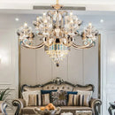 Modern gold and teal crystal candle chandelier living room light
