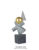 Modern gold ball triangular statues gray & white living room decor
