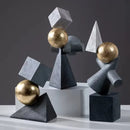 Modern gold ball triangular statues gray & white living room decor