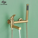 Modern gold bathroom bathtub shower mixer tap set with handheld spray