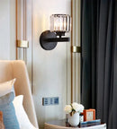 Modern gold & black crystal sconce light bedroom wall fixture