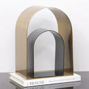 Modern gold & black golden arches metal sculpture living room bookend