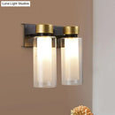 DecorBites™ Modern Dual Cylinder Brass Sconce Light Fixture with Clear Glass - 2 Bulbs, LED Wall Mount Lamp