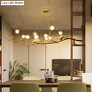 Modern gold branch pendant light with birds for dining room