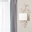 Modern gold branch wall sconce bedroom light with pink crystal accent