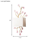 Modern gold branch wall sconce bedroom light with pink crystal accent