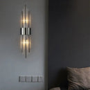 Modern gold & brushed steel glass rod wall lamp for living room