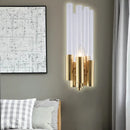 Modern gold candelabra sconce with flute crystal shade bedroom light