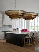 DecorBites™ Brown Glass Pendant Lights for Dining Table Chandelier, Oval Clear Round Suspension Lamp