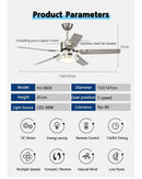 Modern gold ceiling fan with led light and stainless steel blade bedroom