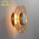 Modern gold cracked glass wall lamp bedroom amber sconce