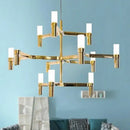 Modern gold crown major chandelier foyer geometric glass light