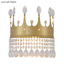 Modern gold crown wall lamp with crystal droplets bedroom led light