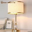 Modern gold crystal ball table lamp bedroom fabric shade