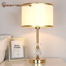 Modern gold crystal ball table lamp bedroom fabric shade