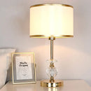 Modern gold crystal ball table lamp bedroom fabric shade