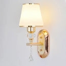Modern gold crystal bedside wall sconce bedroom light with fabric shades