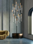 Modern gold crystal circular staircase chandelier villa foyer light