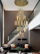 Modern gold crystal circular staircase chandelier villa foyer light