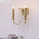 DecorBites™ Modern Gold Sconce Light: 1/2 Lights Corridor Wall Lamp with Elegant Metal Candle Design and Crystal Strand Decoration