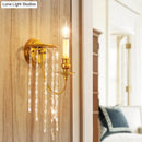 DecorBites™ Modern Gold Sconce Light: 1/2 Lights Corridor Wall Lamp with Elegant Metal Candle Design and Crystal Strand Decoration
