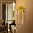 DecorBites™ Modern Gold Sconce Light: 1/2 Lights Corridor Wall Lamp with Elegant Metal Candle Design and Crystal Strand Decoration