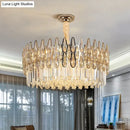 Modern gold crystal drum pendant light for living room