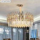 Modern gold crystal drum pendant light for living room