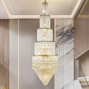 Modern gold crystal hollow long chandelier villa hall lighting