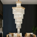 Modern gold crystal hollow stair chandelier staircase light
