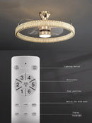 Modern gold crystal led fan light bedroom reversible blade