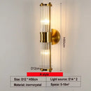 Modern gold crystal led wall lamp bedroom glass rod sconce