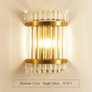 Modern gold crystal led wall sconce bedroom glass rod light