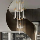 Modern gold crystal rotating staircase chandelier living room light