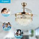 Modern gold crystal smart ceiling fan – living room chandelier