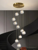 Modern gold crystal stair football shaped chandelier stairwell light