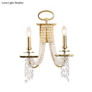 Modern gold crystal strand wall mounted candle sconce bedroom light