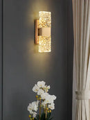 Modern gold crystal wall lamp living room textured glass sconce
